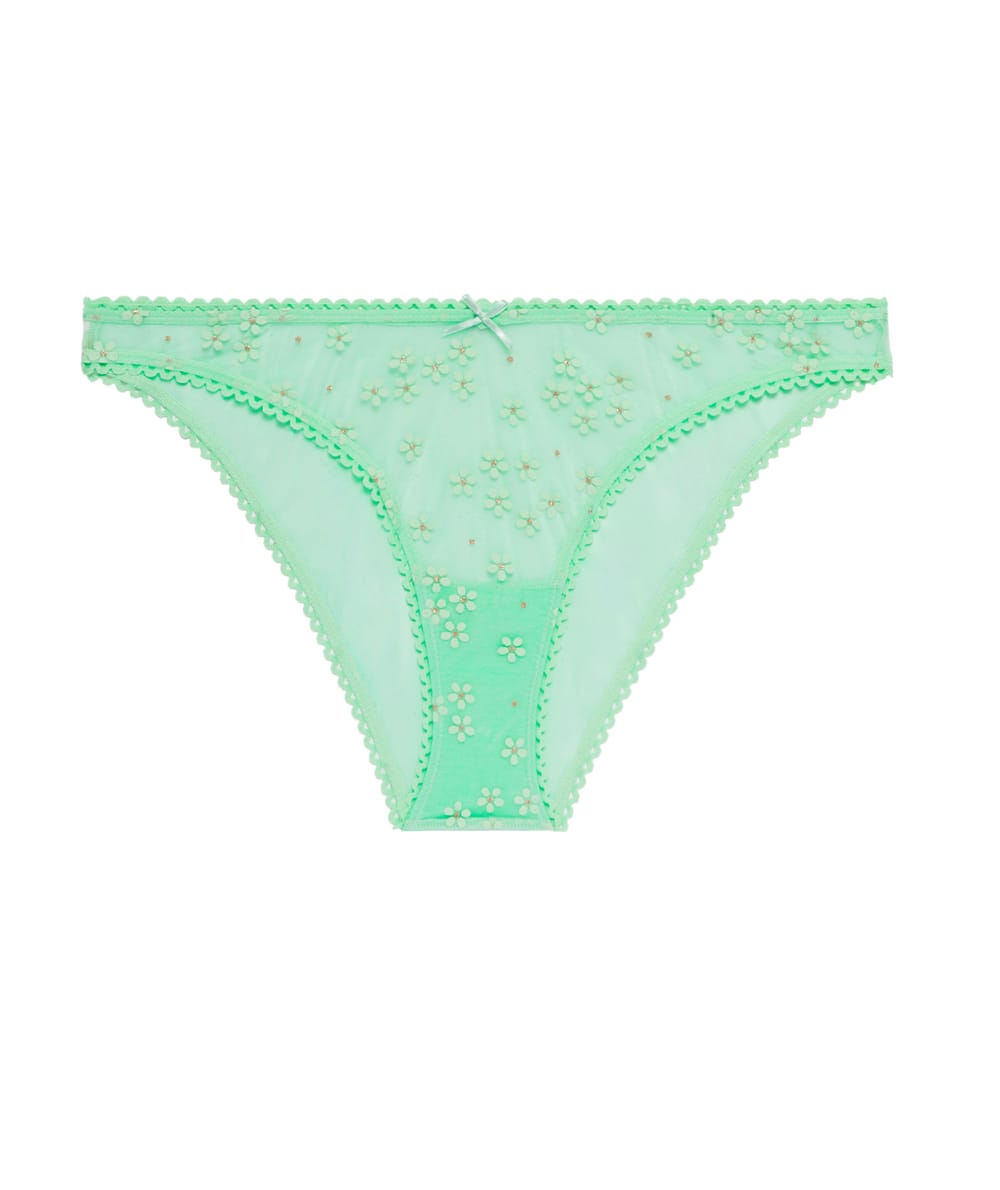 Embroidered tulle brief;