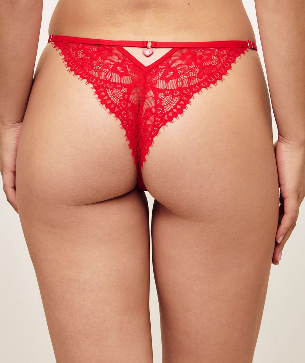 Mesh and lace thong "Love me;