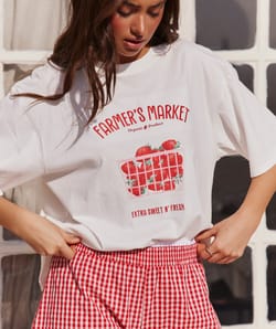 Oversized short-sleeve t-shirt in printed jersey 'Farmer's market';