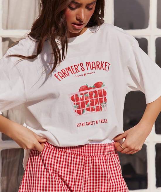 T-shirt manches courtes oversize en jersey imprim&eacute; "Farmer's market";