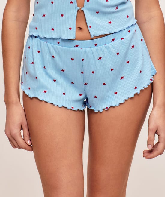 Ribbed jersey shorts with heart pattern;