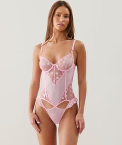 Underwired bodysuit with embroidered floral patterns;