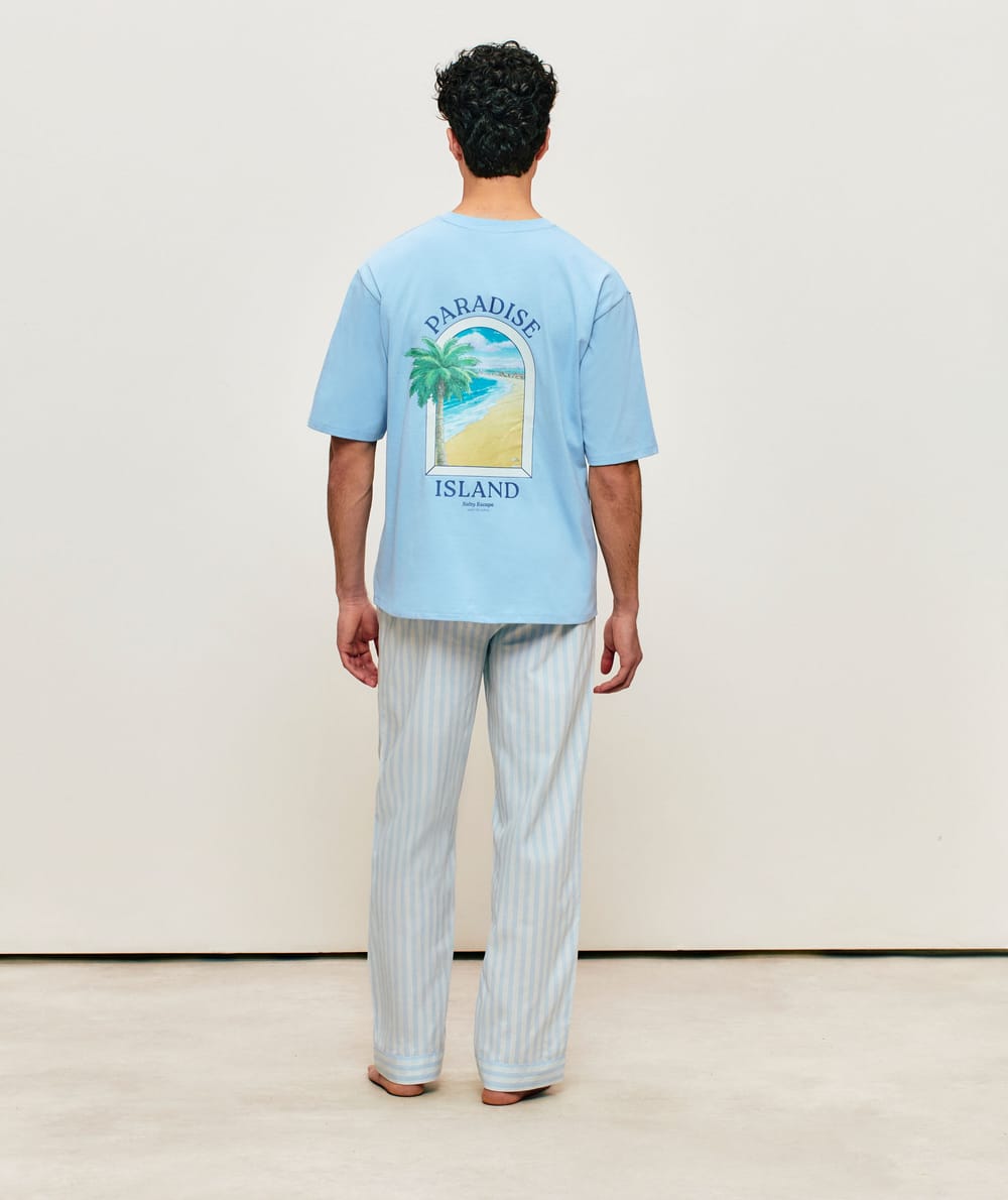 Pantalon en popeline de coton &agrave; rayures;