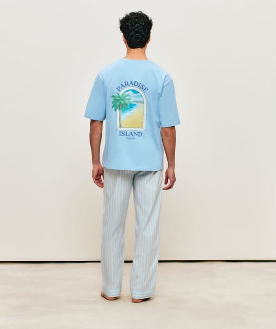 Pantalon en popeline de coton &agrave; rayures;