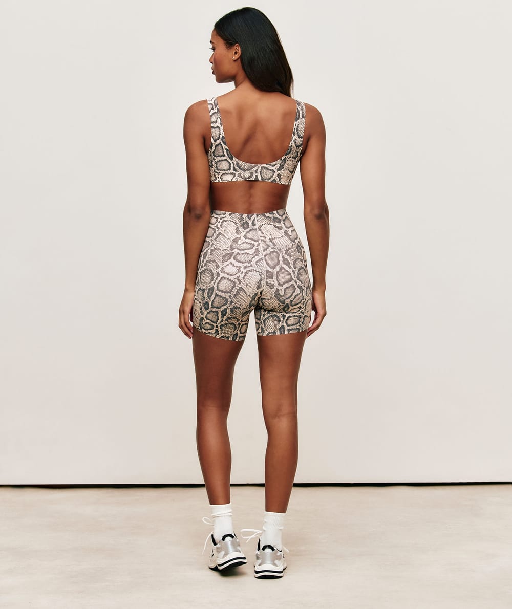 Snake print seamless microfibre shorts;