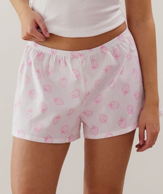 Short en coton à motifs fraises blanc;