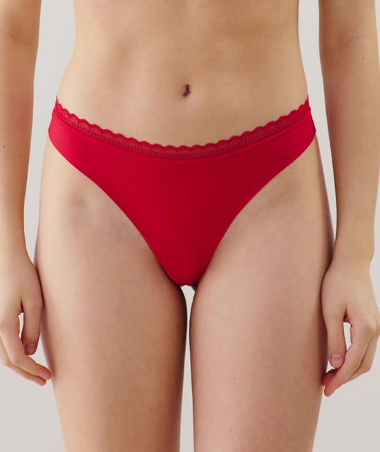 Microfibre and lace tanga briefs - red;