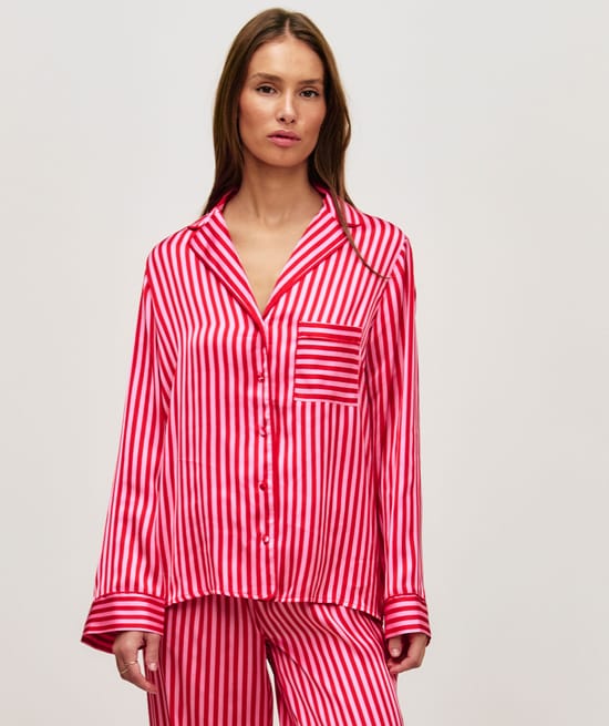 Striped satin pyjama shirt;