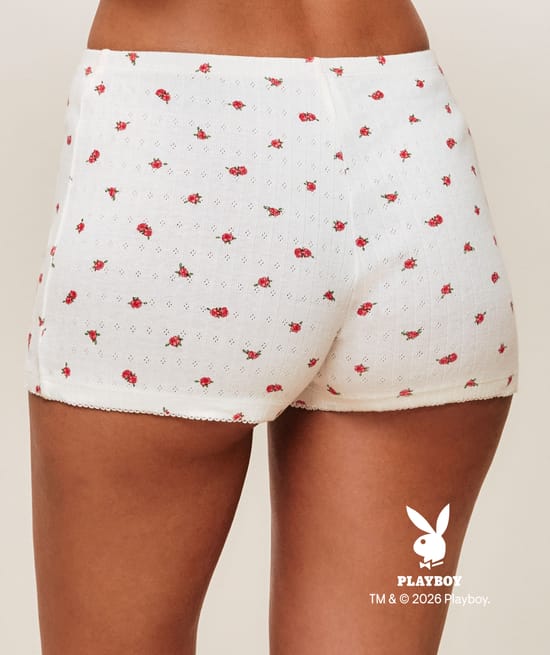 Cotton Playboy shorts with rose print;