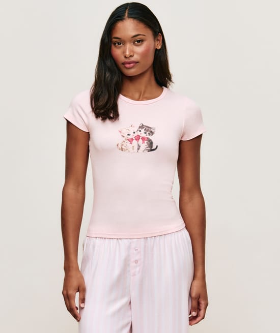 Kitten print jersey T-shirt;