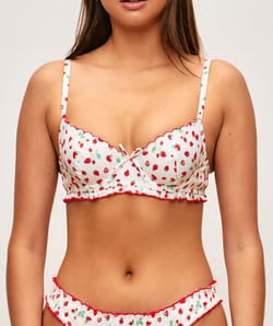 Strawberry print cotton poplin balconette bra;