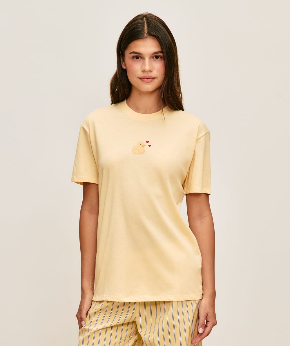 Light jersey t-shirt with a loving duck motif;