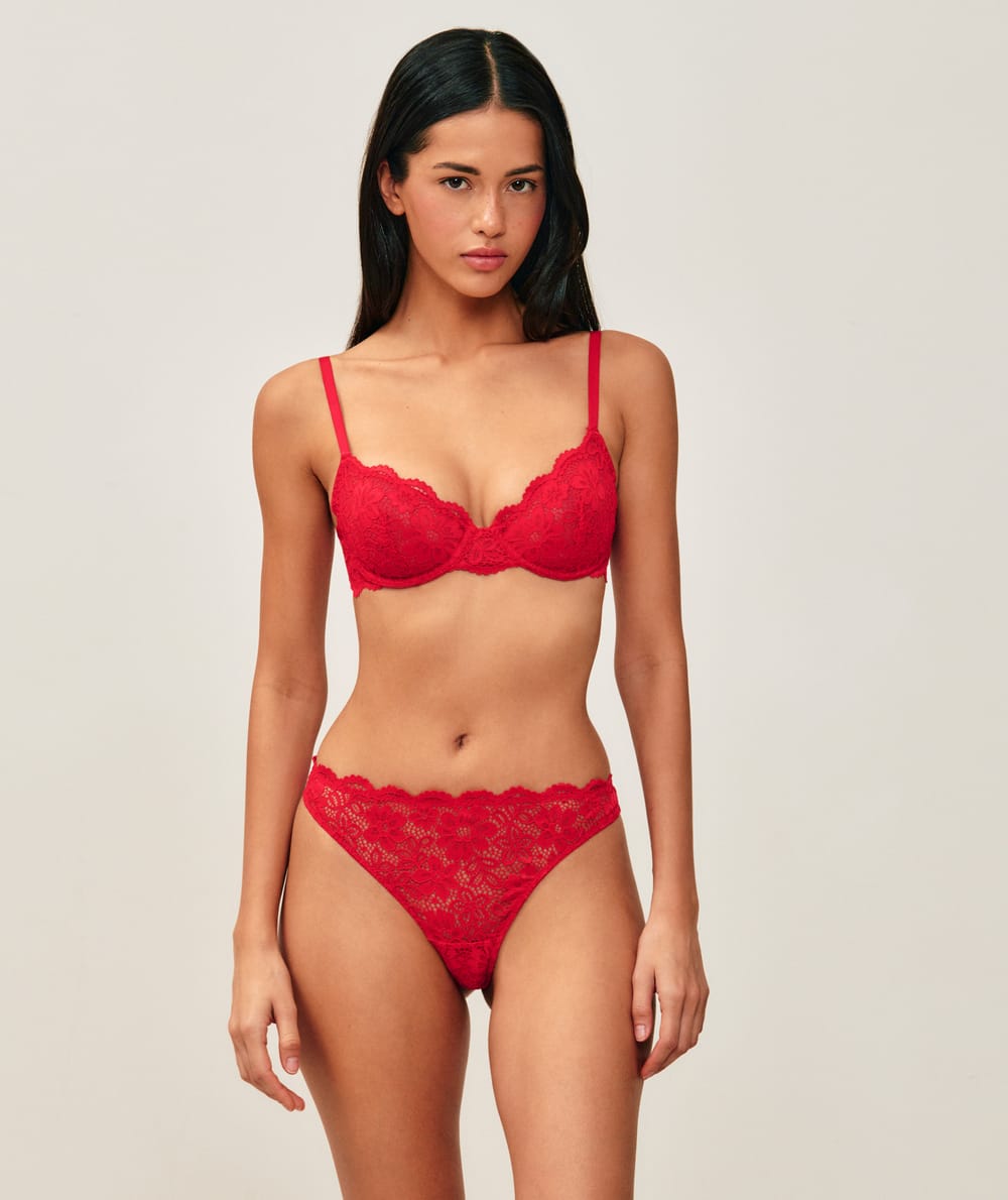 Floral lace balconette bra;