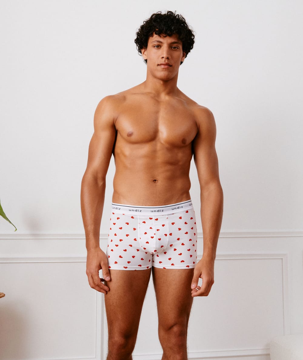 Boxer &agrave; motifs coeurs en coton;
