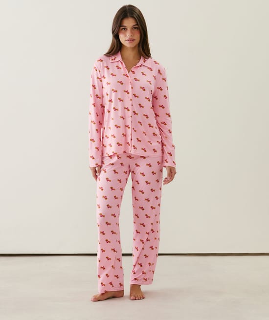 Dachshund print jersey pajama set;