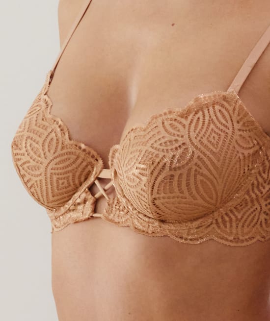 Lace balconette bra - nude;