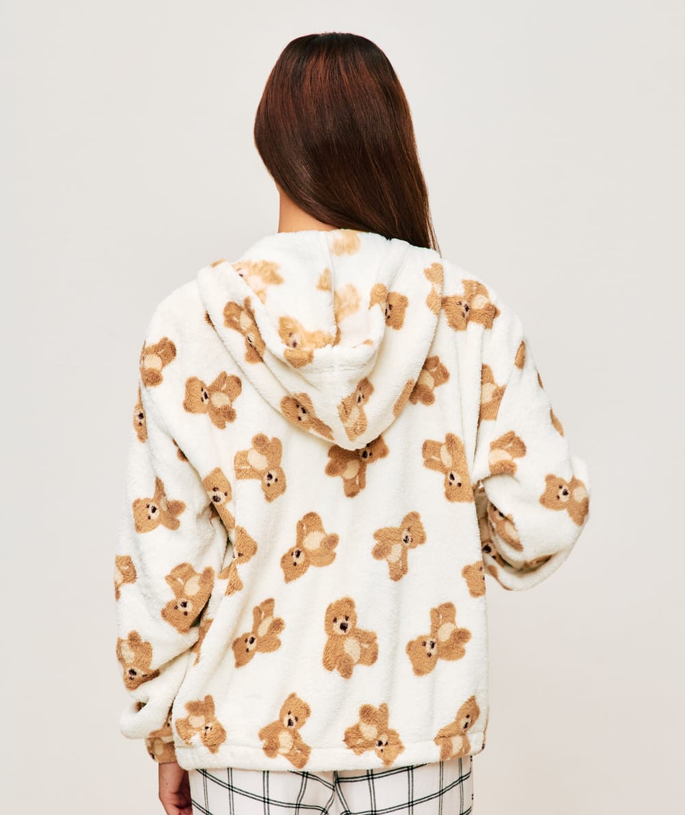 Veste polaire &agrave; capuche imprim&eacute; oursons;
