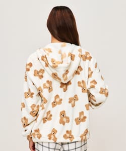 Veste polaire &agrave; capuche imprim&eacute; oursons;