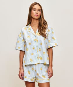 Short en coton imprim&eacute; tournesols;