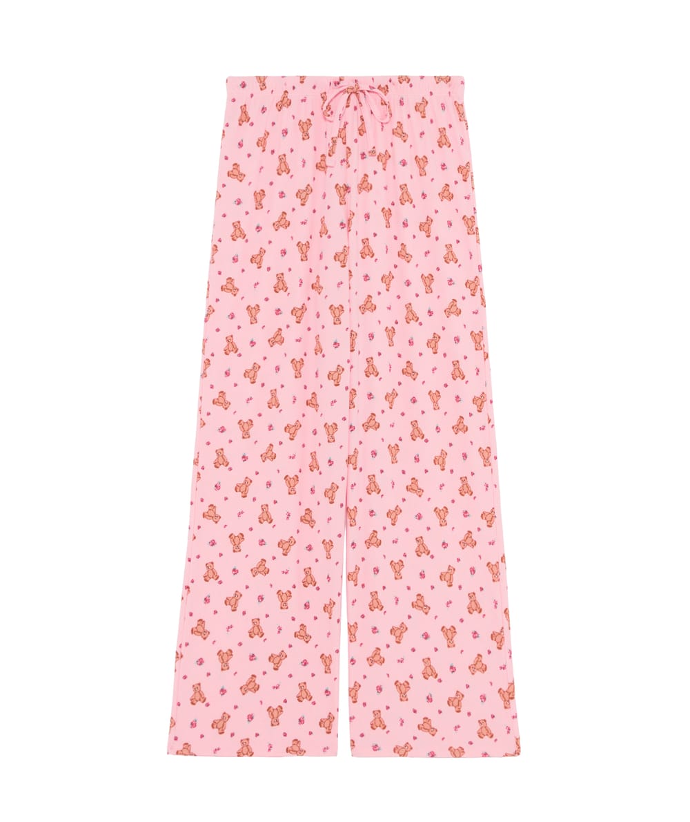 Ribbed jersey trousers with teddy bear pattern;