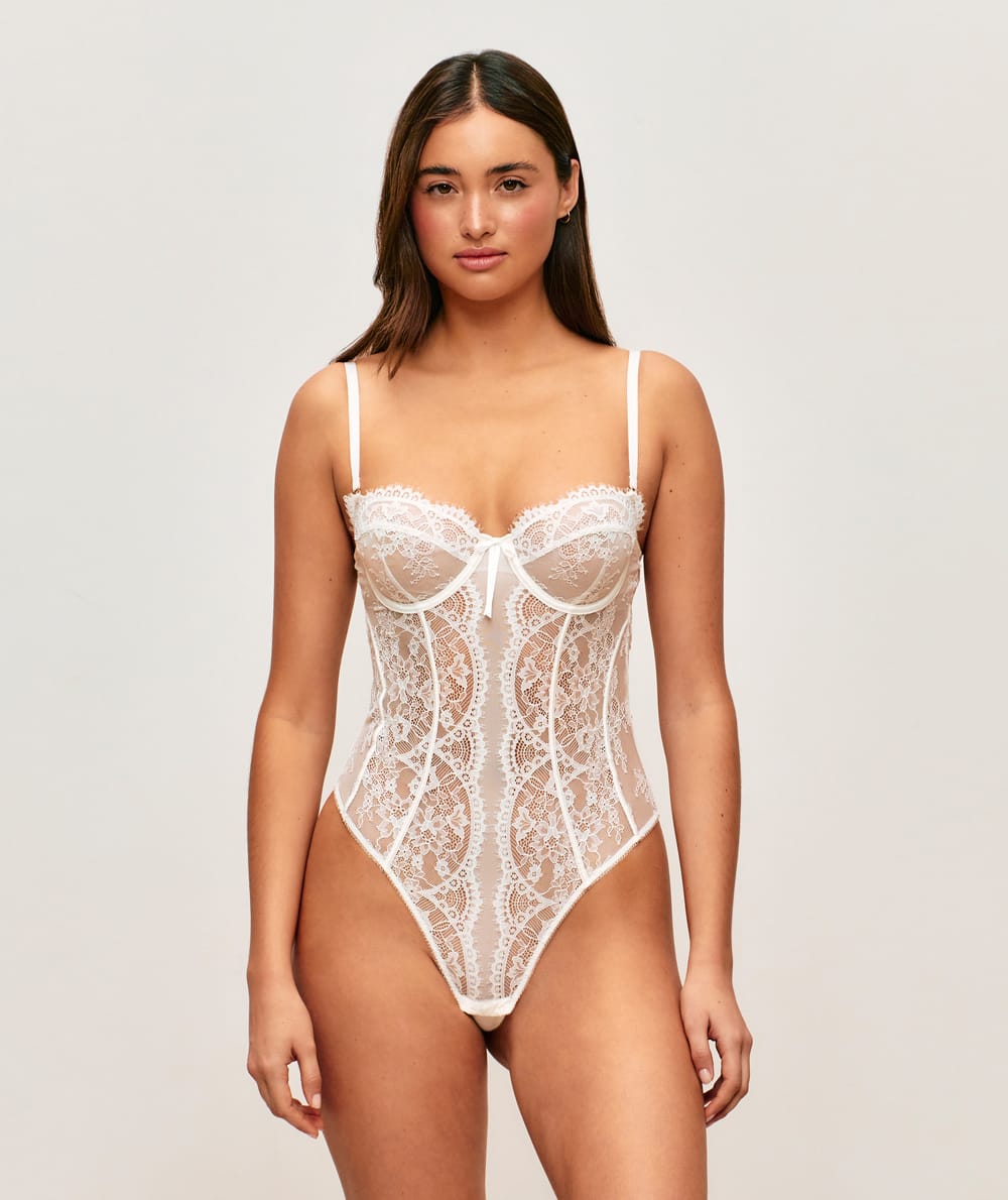 Balconette lace bodysuit;