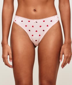 Cotton thong with heart and ladybug patterns;