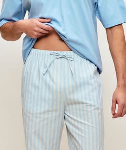 Pantalon en popeline de coton &agrave; rayures;