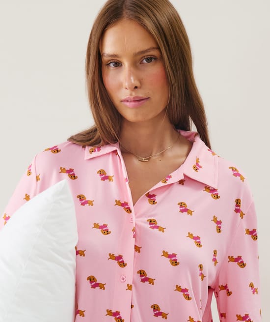 Ensemble de pyjama en jersey &agrave; motifs teckels;