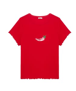 Crop top T-shirt met chilipeper motief;