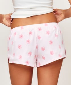 Hibiscus printed poplin shorts;
