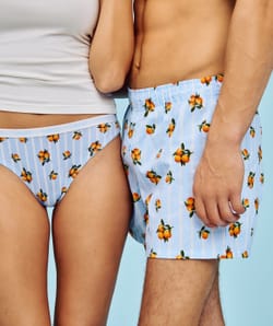 Cotton striped shorts with mandarin patterns;