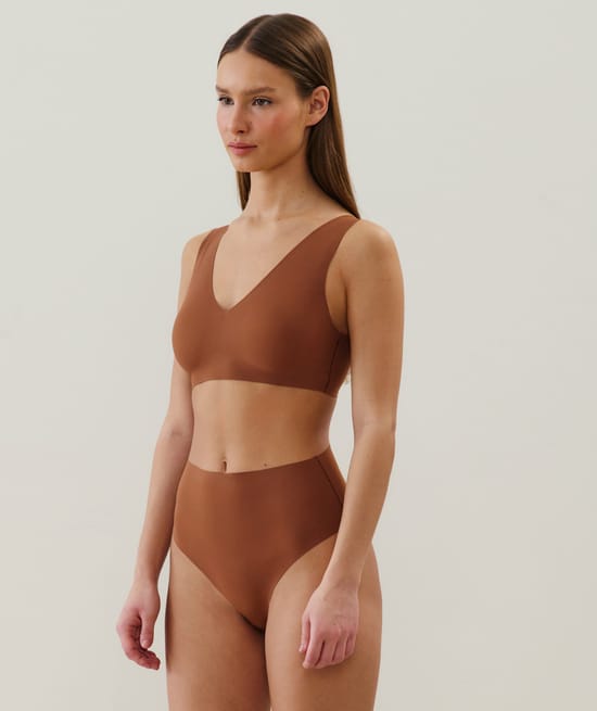 High-waisted microfibre thong;