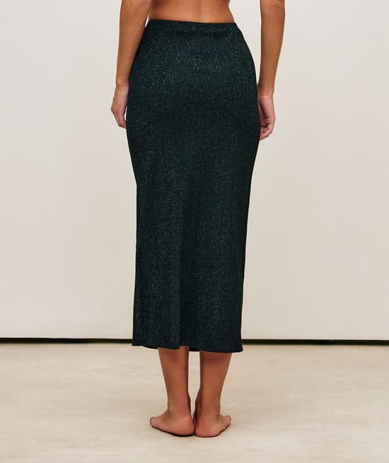 Sparkly long skirt with slit;
