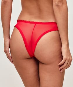 Tulle thong with strawberry embroidery;