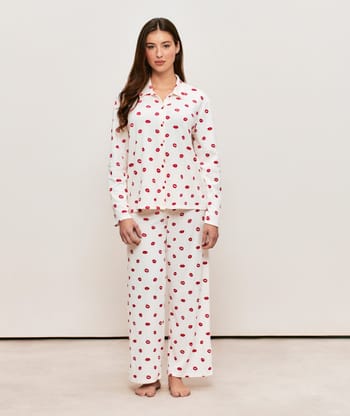 Ribbed jersey trousers with lip pattern;