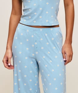 Sleeve pants in ribbed jersey with floral patterns;