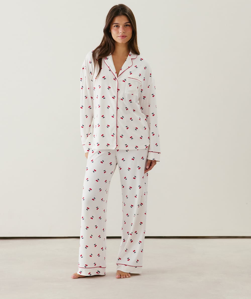 Ribbed jersey shirt with cherry print;