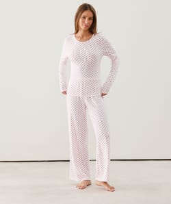 Thermocosy knitted trousers with red heart pattern;