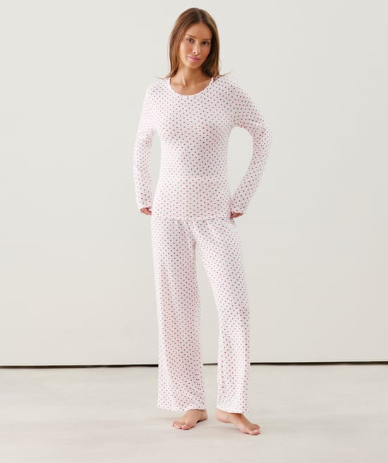 Pantalon Thermocosy en maille motifs c&oelig;urs rouges;