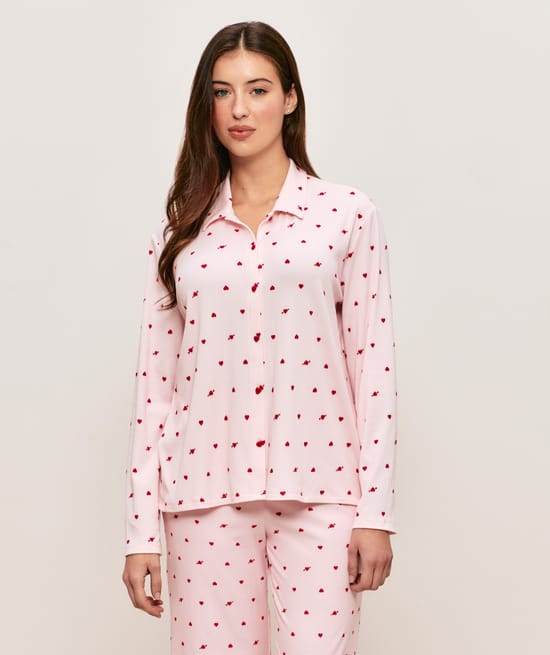 Ribbed jersey shirt with heart pattern;