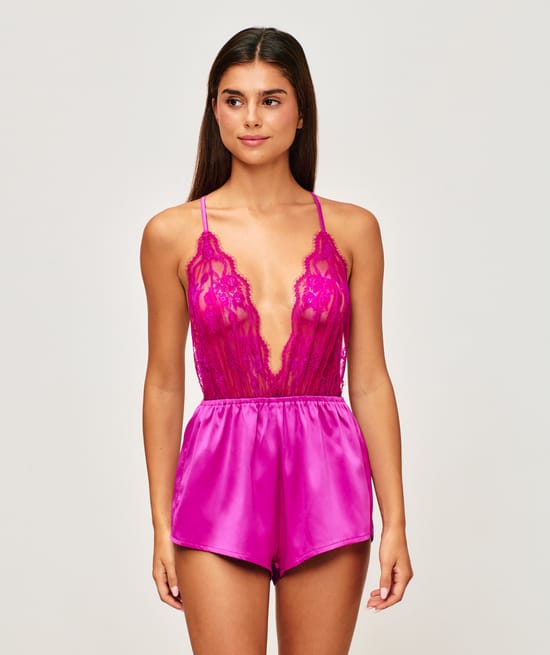 Lace and satin playsuit;