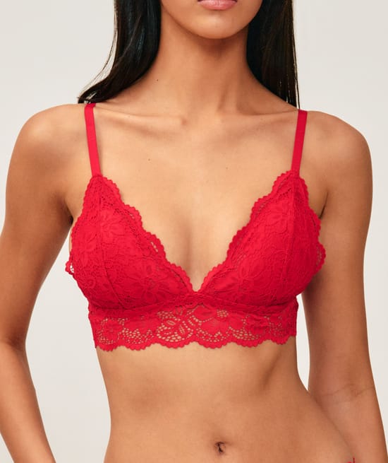 Lace floral triangular push-up bra;