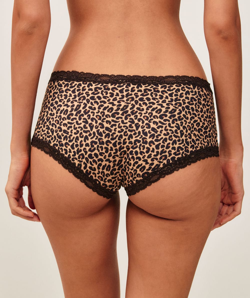 Shorty en microfibre et dentelle imprim&eacute; l&eacute;opard;