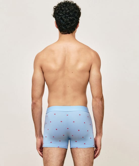 Cotton boxer shorts with "Kiss delivery" lips print;