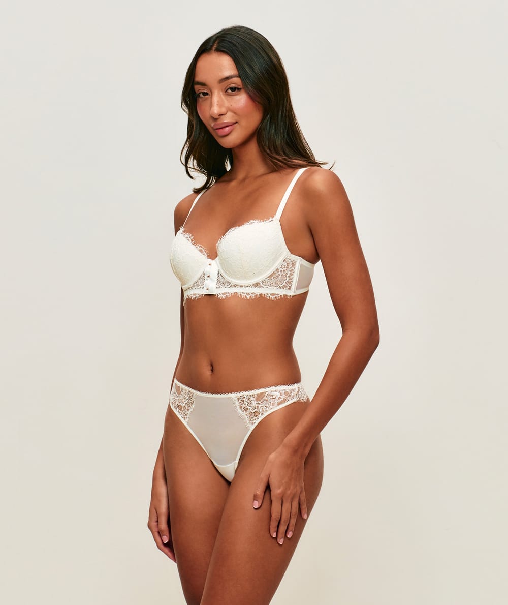 Mesh and floral lace thong;