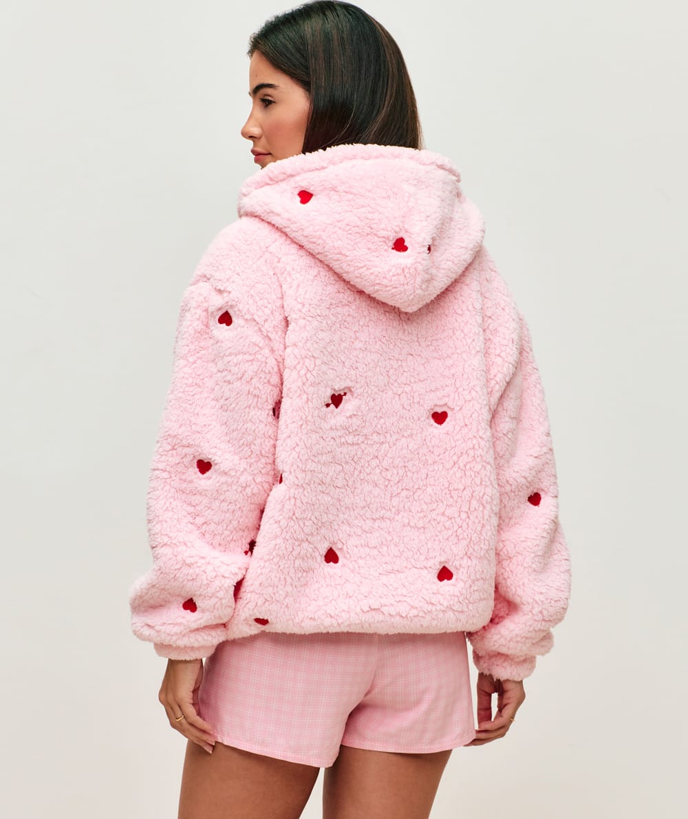 Fleece jacket with heart motifs;