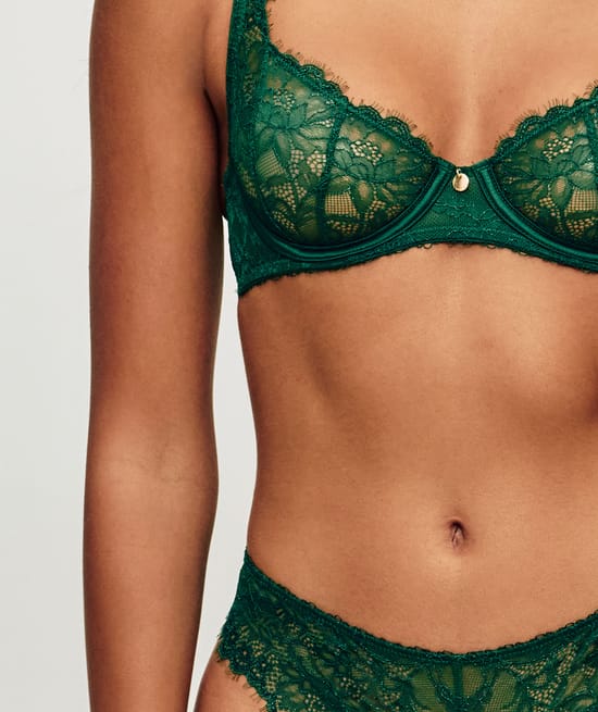 Lace thong with embroidery;