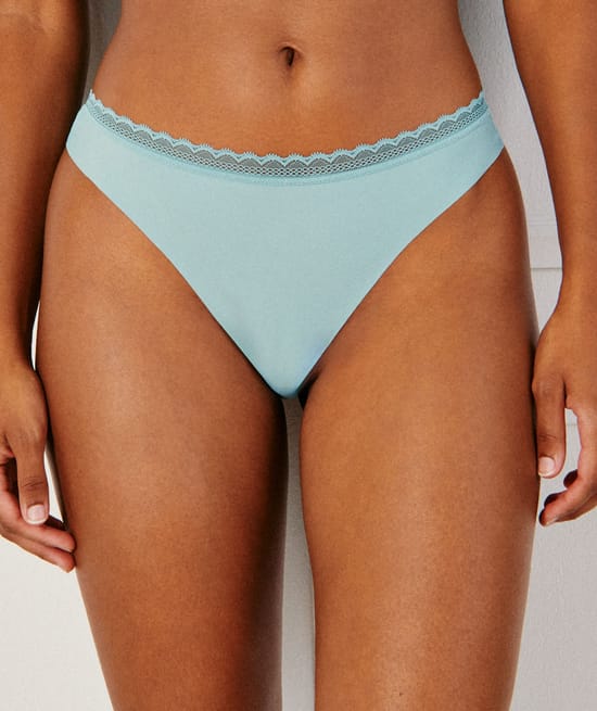 Microfibre and lace tanga briefs;