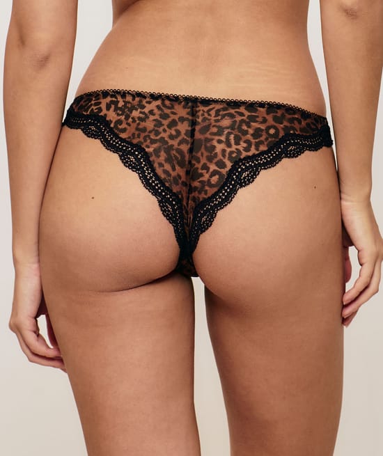 Leopard mesh thong;