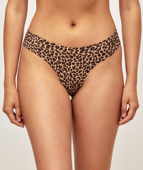 Leopard microfiber thong;